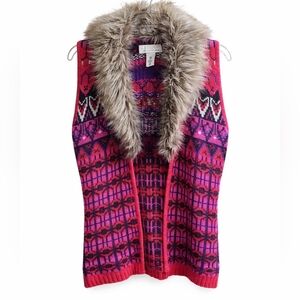 Vintage LOGG H&M Nordic Knit Sweater Vest Fur Collar Festive XS